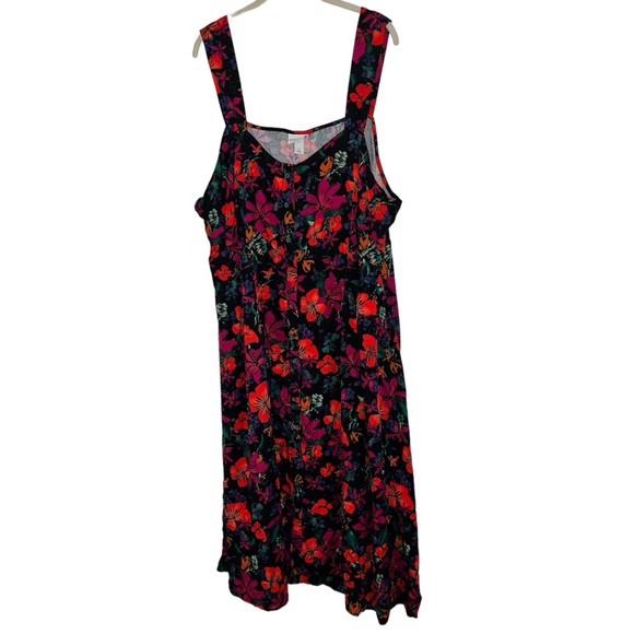 Ava & Viv plus size floral Red and Pink Midi Dress - Picture 1 of 7